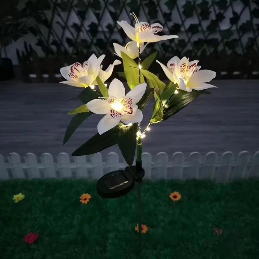 Solar LED Orchid Ground Light – Garden Lawn Decoration Lamp Solar Garden Light Richie's White