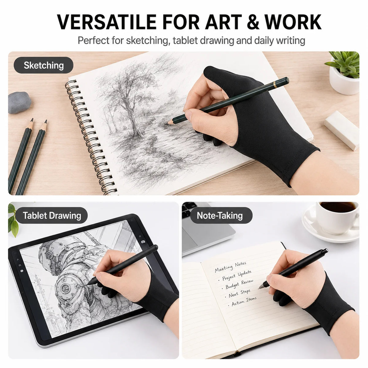 Artist Two-Finger Drawing Gloves – Smudge-Proof Tablet Gloves Artist Drawing Gloves Richie's