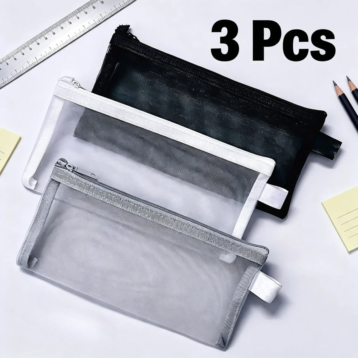 3-Pack Transparent Nylon Mesh Zipper Pouches | Multi-Use Storage Mesh Zipper Pouches Richie's Mixed 3 Pcs