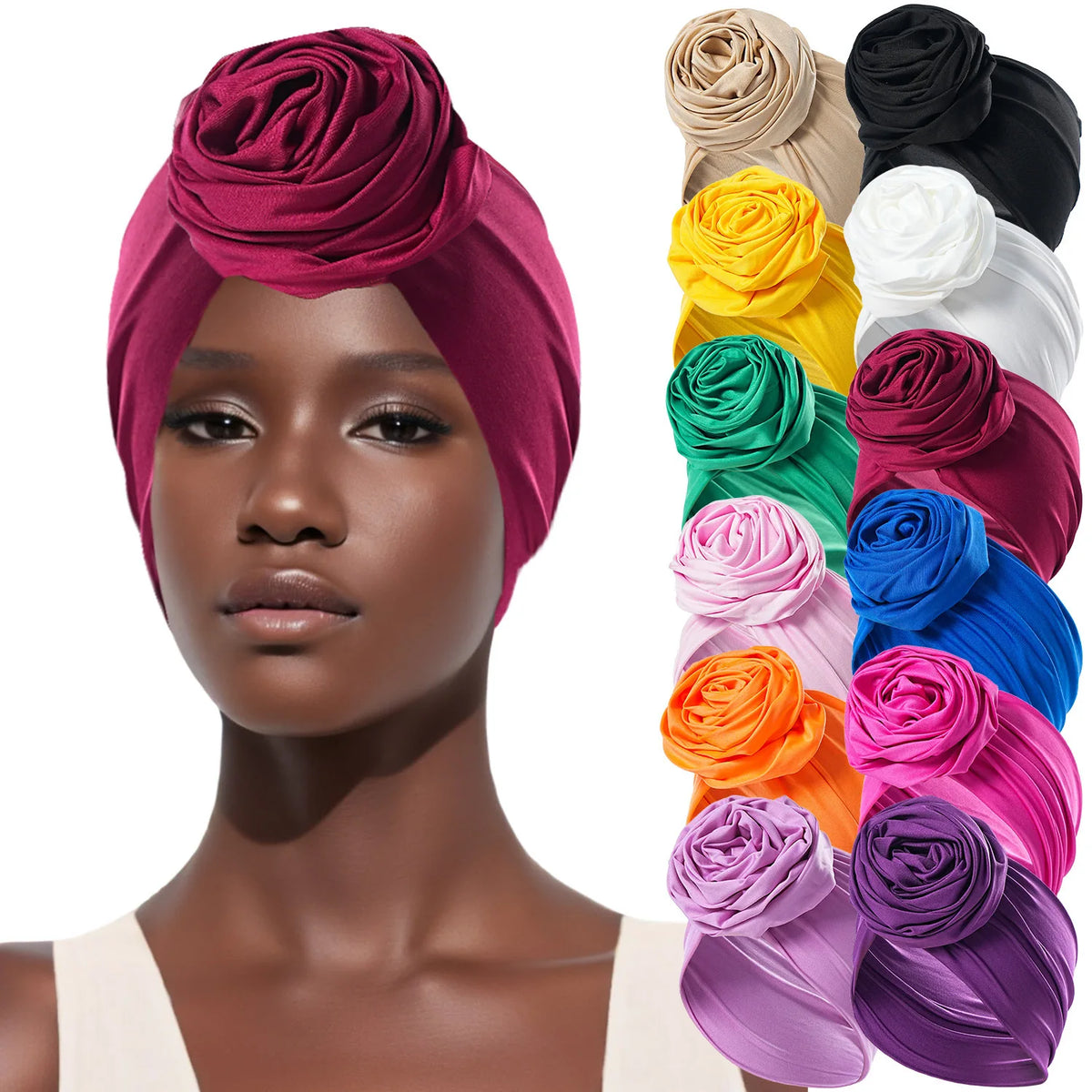 Women's Turban Head Wrap Hijab Cap with 3D Rose Flower Turban Head Wrap Richie's