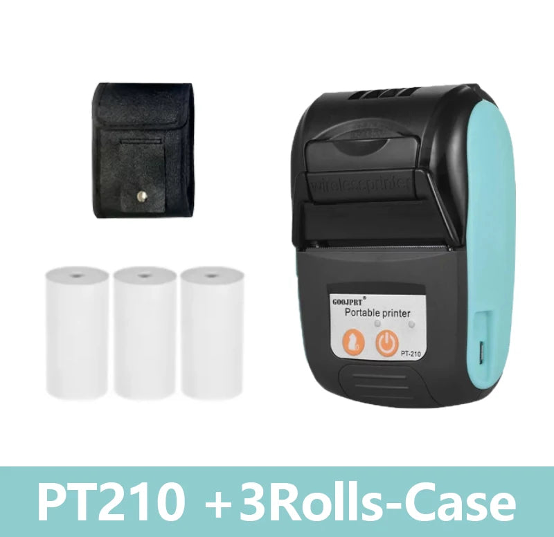 GOOJPRT PT-210 58mm Bluetooth Thermal Printer | Android iOS Bluetooth Thermal Printer Richie's Green 3 Rolls Bag