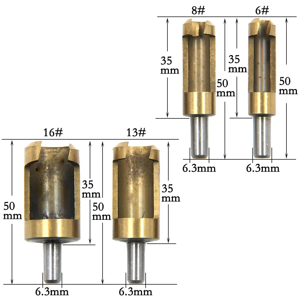 Titanium Plug Cutter Set 6–16mm | 4-Piece Wood Drill Bits Wood Plug Cutter Set Richie's Gold Round