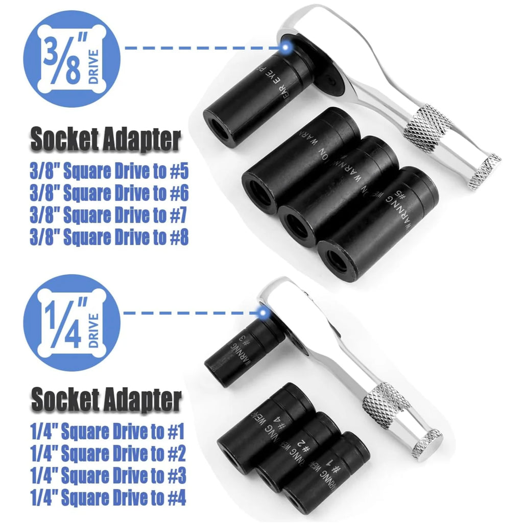 8-Piece Thread Tap Socket Set 1/4" & 3/8" Drive Adapter Kit Tap Socket Set Richie's
