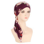Women's Floral Turban Hijab Stretch Pre-Tied Head Wrap Cap Turban Head Wrap Richie's dark purple