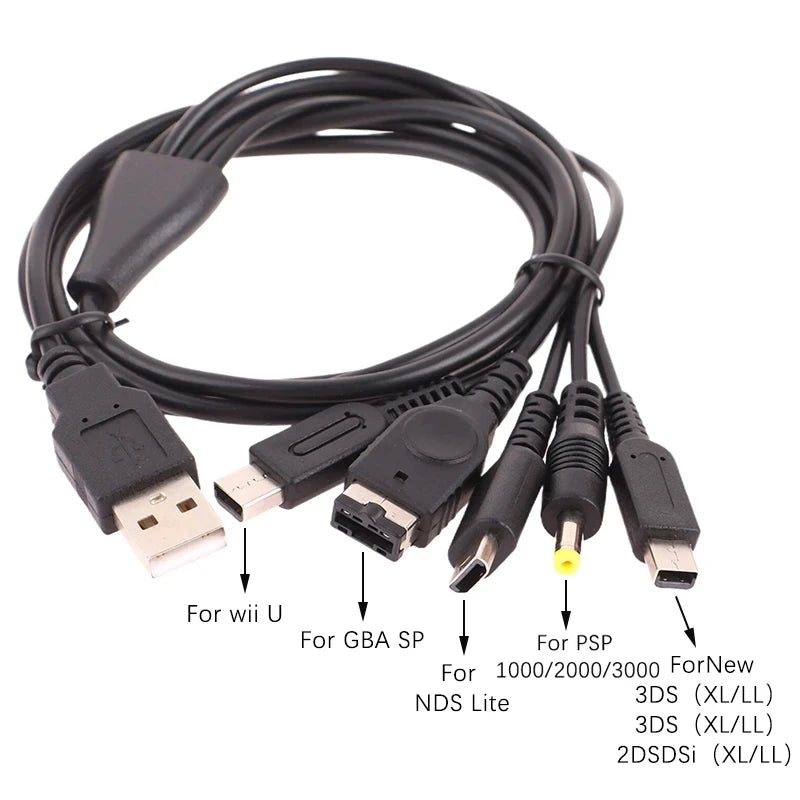 5-in-1 USB Charging Cable for 3DS, DSi, GBA SP, Wii U & PSP Game Console Charger Cable Richie's Black