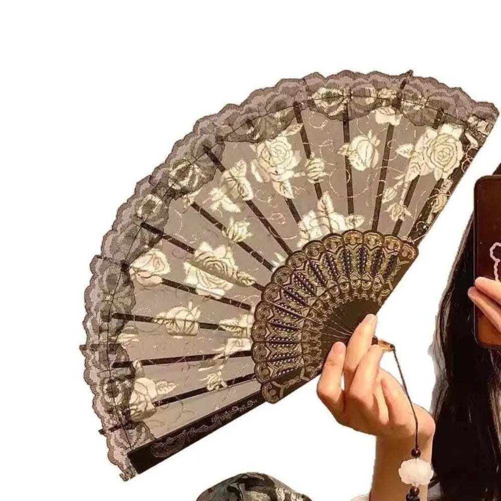 Floral Lace Foldable Hand Fan with Tassel – Dance & Party Decorative Hand Fan Richie's