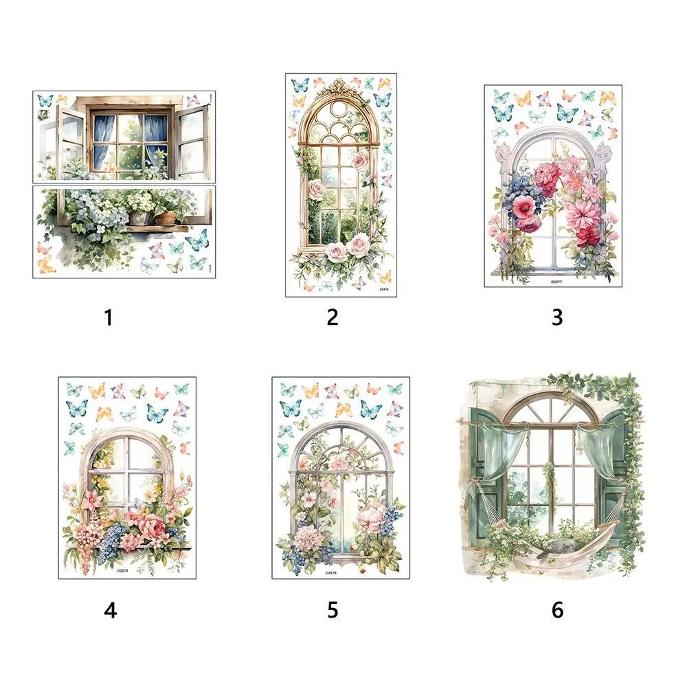 Multicolor Floral Window View Wall Sticker Self-Adhesive PVC Decal Wall Sticker Decal Richie's