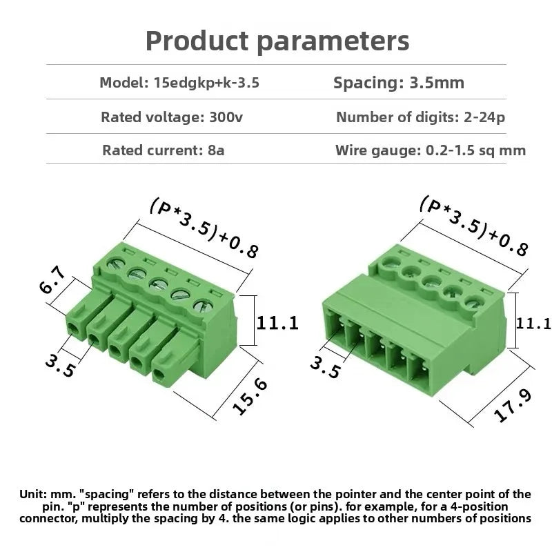 15EDGK PCB Screw Terminal Block 2–24 Pin Plug-In Connector Set PCB Terminal Block Richie's