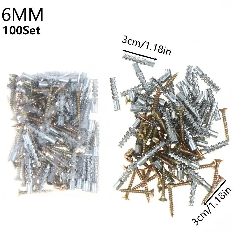 100-Set Wall Anchors & Screws 6mm 8mm – Metal Expansion Plugs Wall Anchor Kit Richie's 100Pcs 6mm