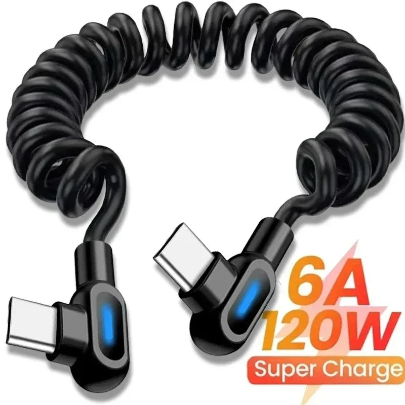 FUCHU Coiled USB-C Fast Charge Cable 6A 120W LED Indicator USB Charging Cable Richie's