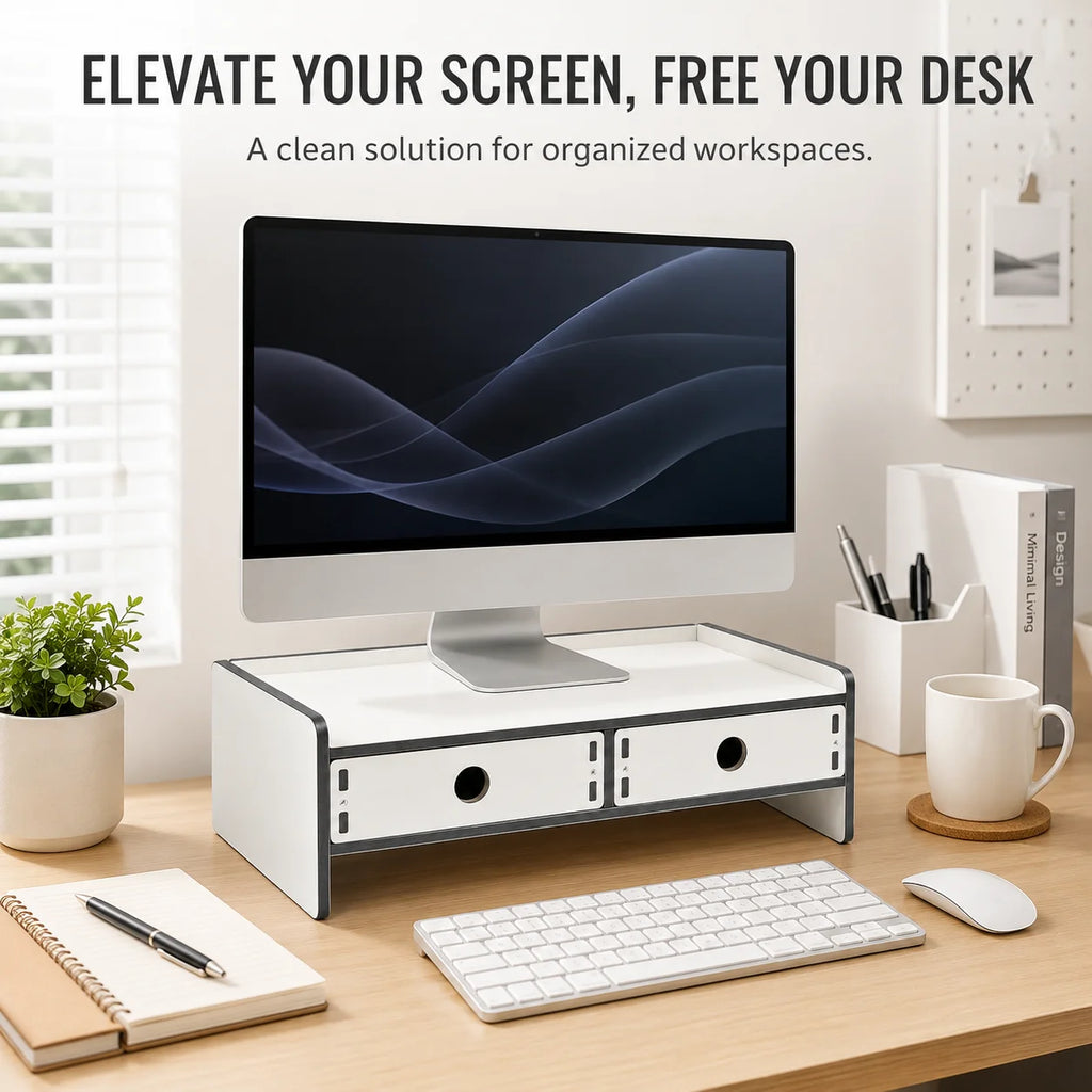 Monitor Riser with 2 Storage Drawers – Desk Organizer Stand Monitor Riser Stand Richie's Default Title