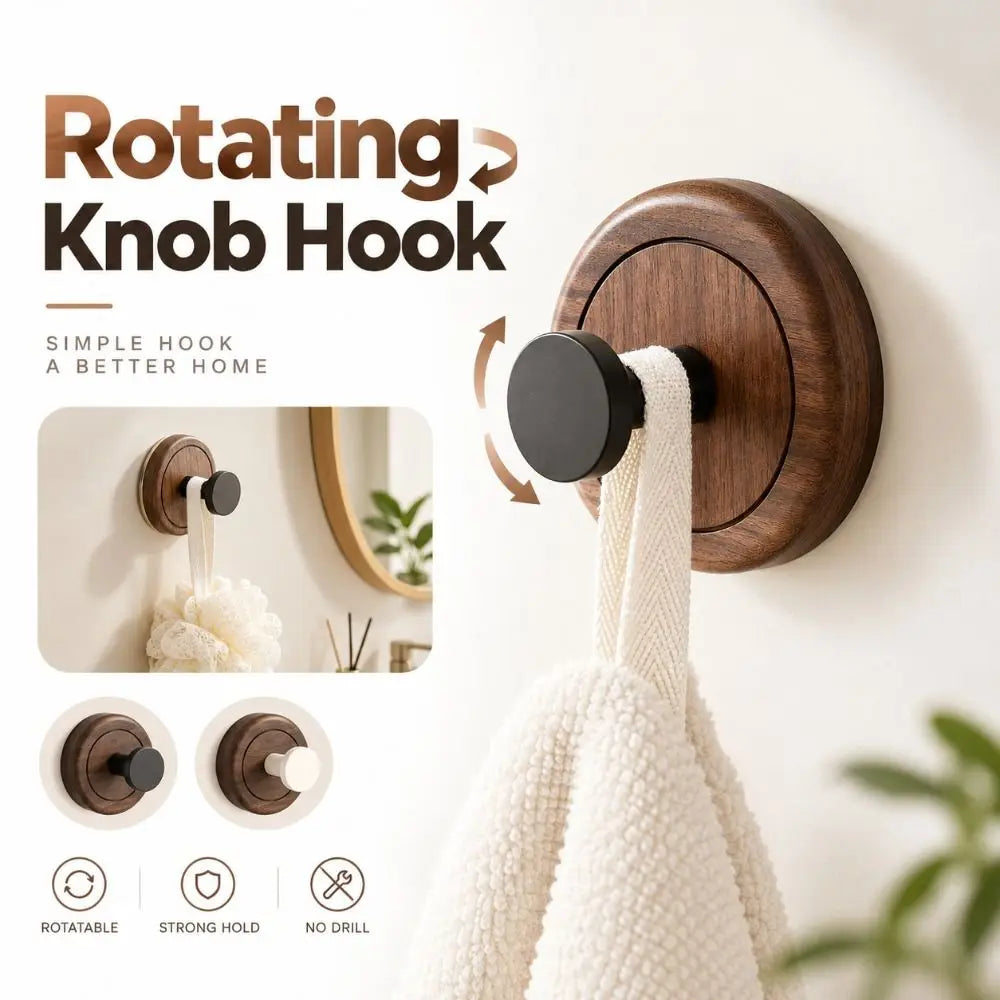Walnut Wood Suction Cup Hook – No-Drill Rotating Towel Hook Suction Cup Hook Richie's