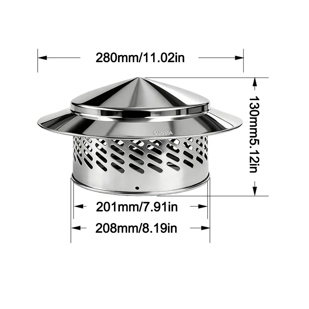 Stainless Steel Chimney Cap 80–200mm Rainproof Vent Cover Chimney Vent Cap Richie's 200