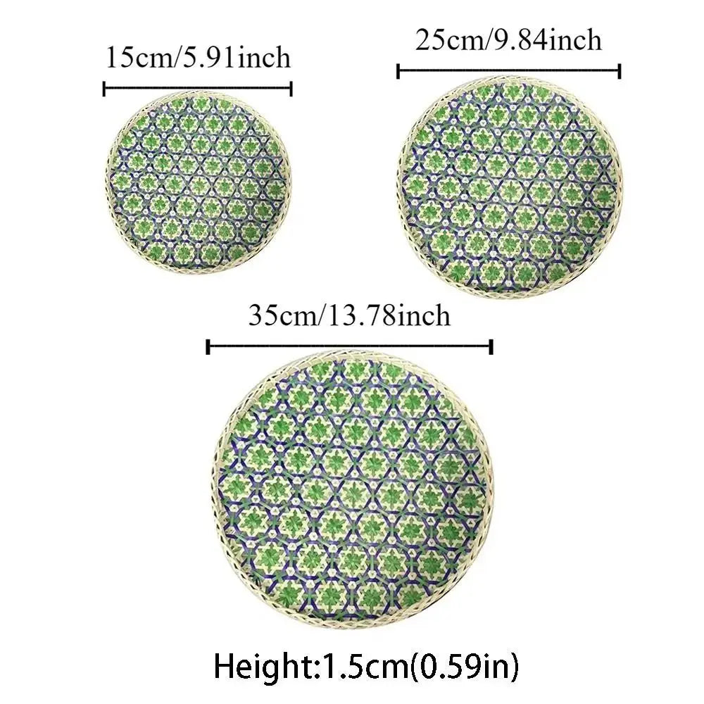 Bohemian Bamboo Woven Fruit Basket – Handwoven Round Tray Bamboo Woven Basket Richie's