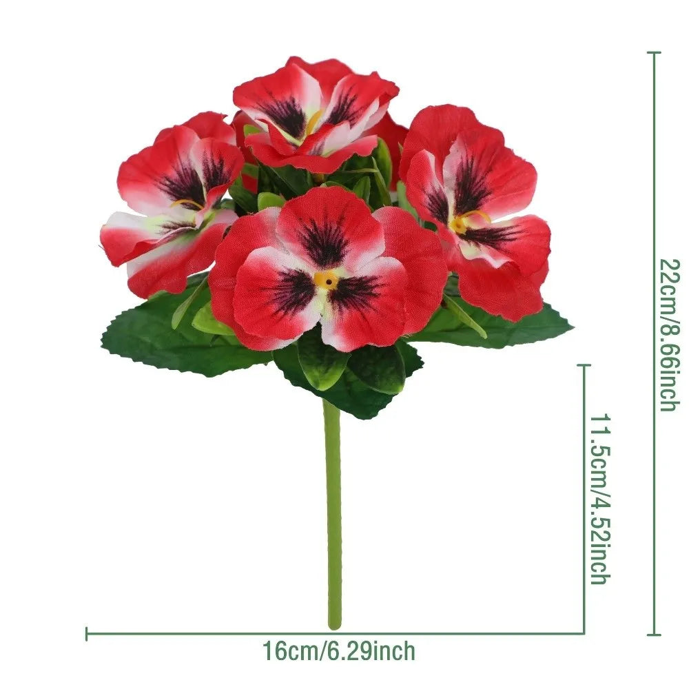 Silk Artificial Pansy Flowers – Realistic Faux Rose Bouquet Decor Artificial Flowers Richie's 01-Red - White
