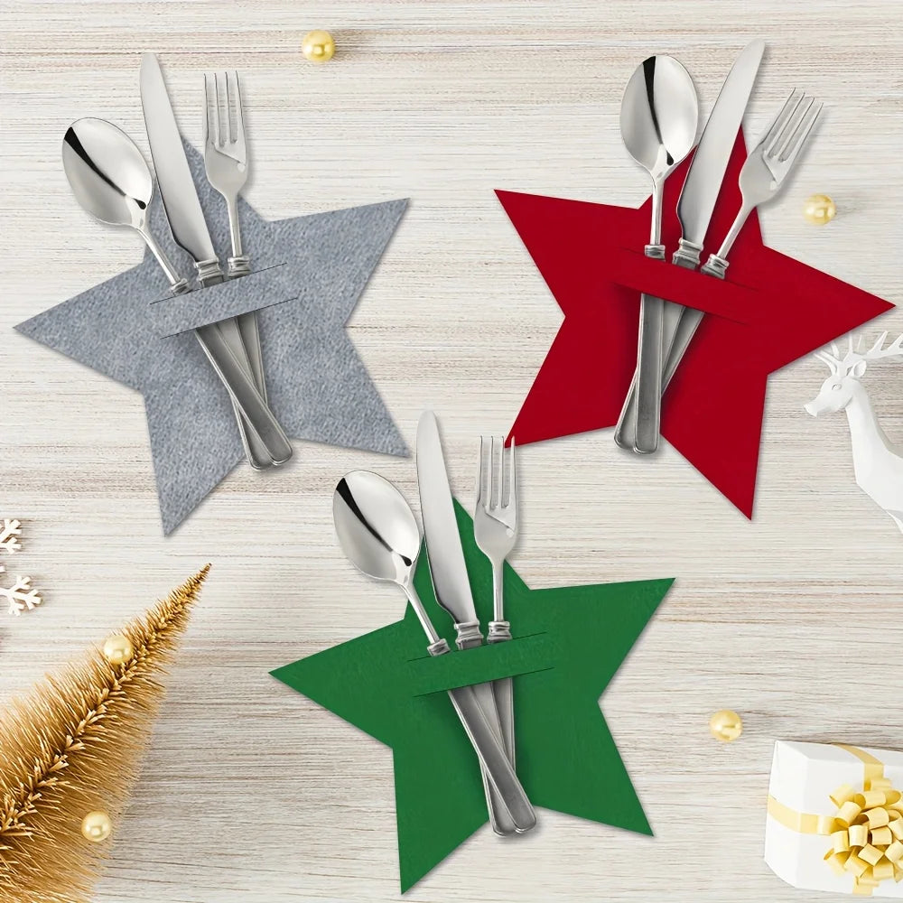 12pcs Christmas Star Felt Table Mats & Cutlery Bag Set Christmas Table Mats Richie's