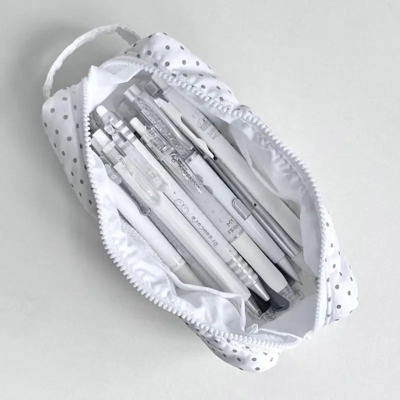 White Polka Dot Pencil Case Large Capacity Cotton Pen Pouch Pencil Case Richie's