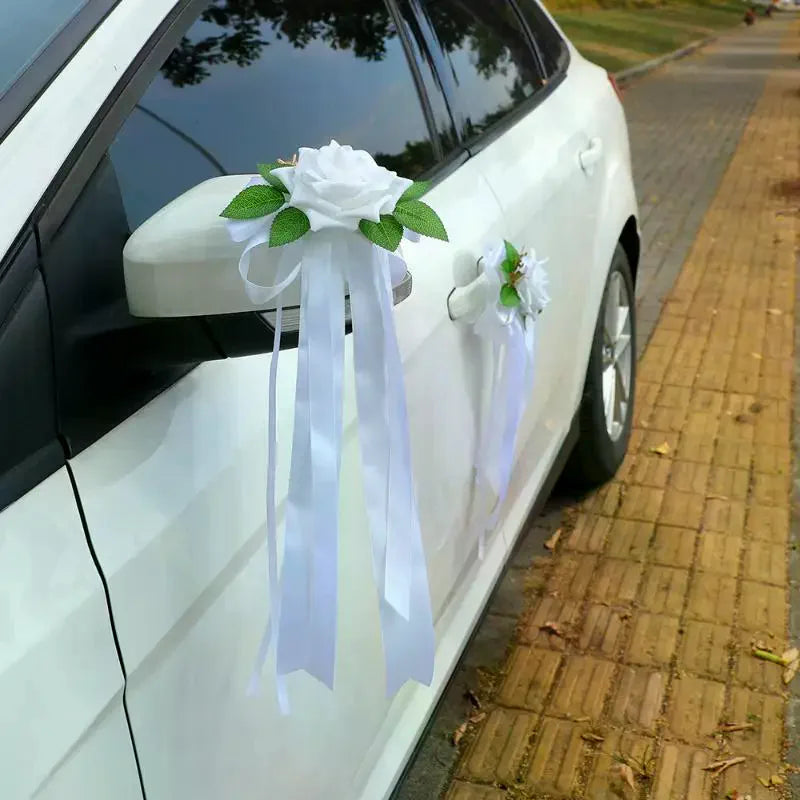 Retro Flower Bow Wedding Car Mirror & Door Handle Decor Wedding Car Decoration Richie's