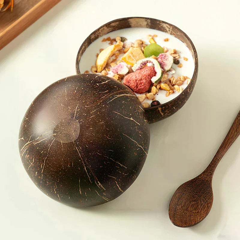 Natural Coconut Bowl & Spoon Set – Handmade Eco Tableware Coconut Bowl Set Richie's