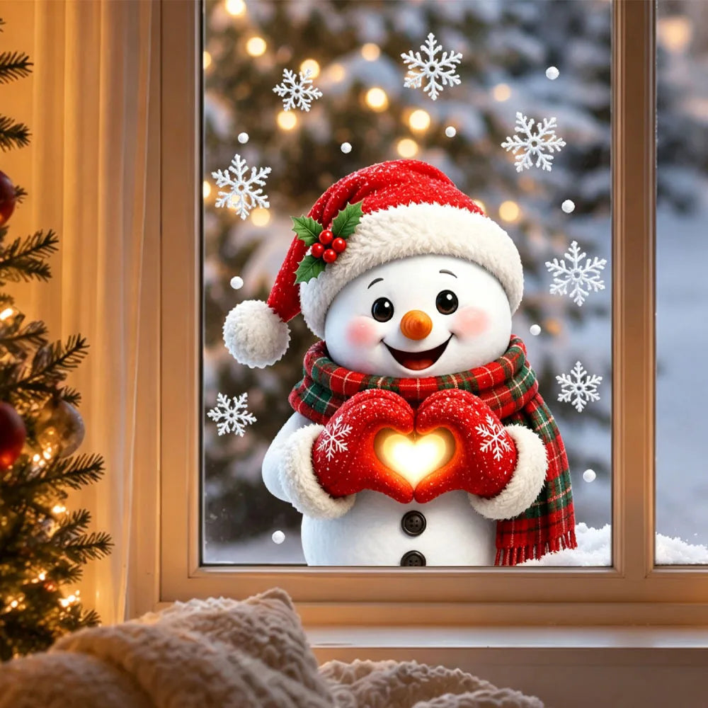 Christmas Snowman Heart Window Sticker – Reusable Glass Decal Christmas Window Sticker Richie's