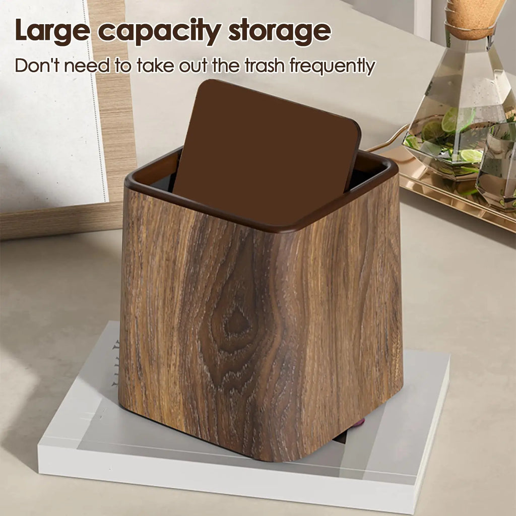 Small Desk Trash Can with Lid – Retro Wood Grain Dustbin Desktop Trash Can Richie's