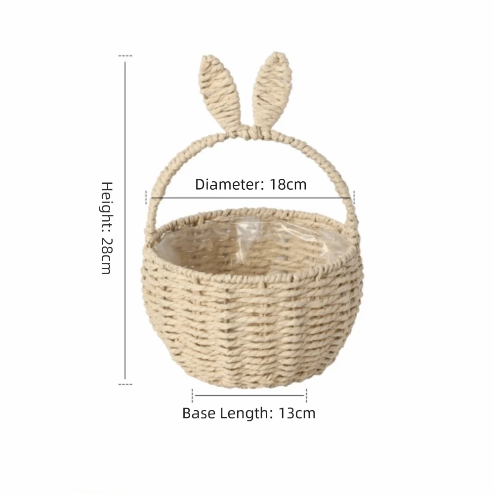 Rabbit Ear Hand Woven Easter Storage Basket with Handles Woven Storage Basket Richie's White