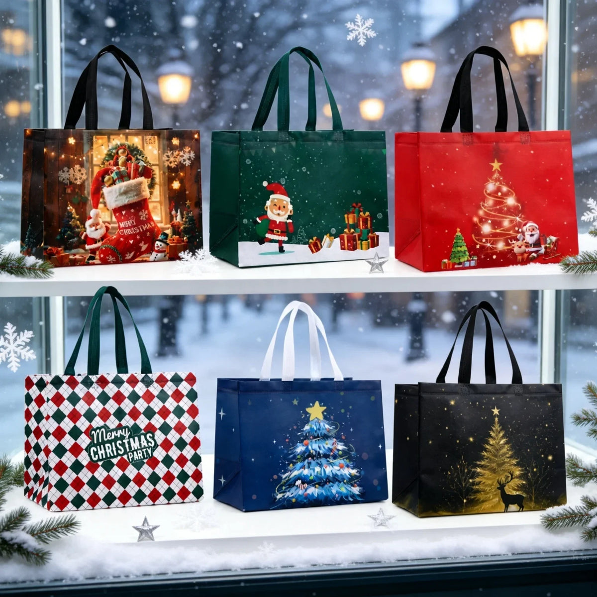 6 Large Christmas Gift Bags Non-Woven Reusable Holiday Totes Christmas Gift Bags Richie's