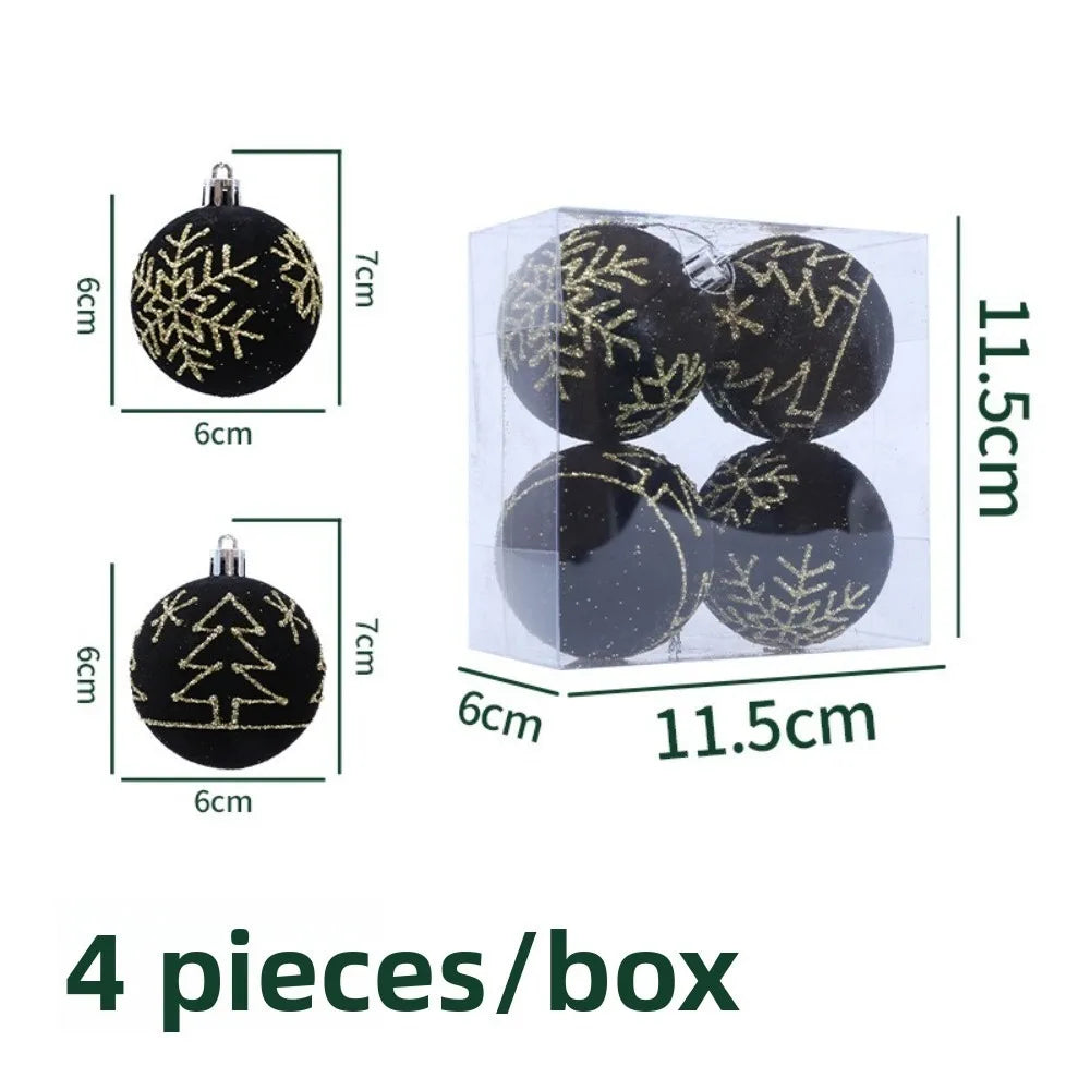 4PCS Flocked Christmas Ball Ornaments 6cm Xmas Tree Pendants Christmas Tree Ornaments Richie's 2