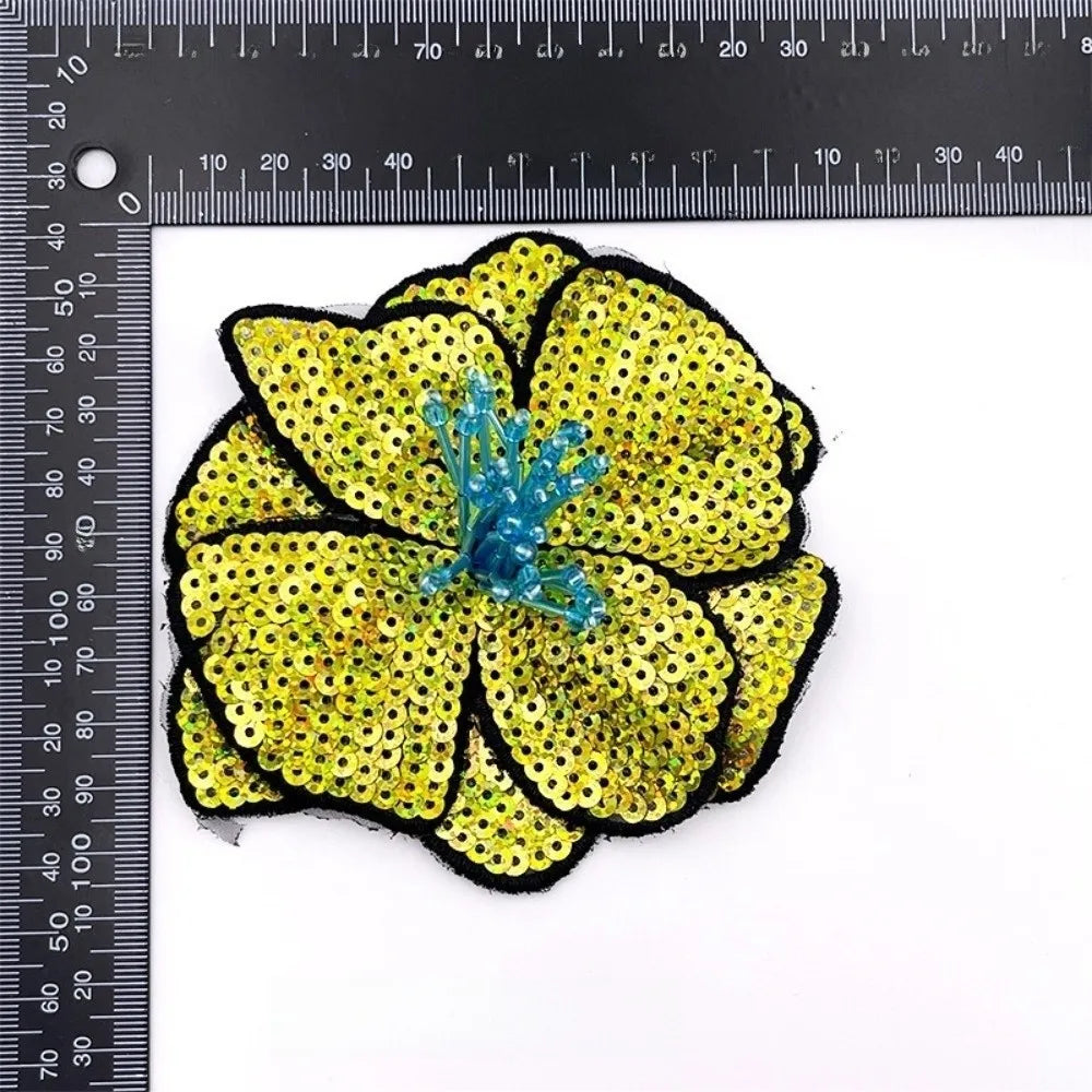 Handmade Beaded Flower Sequin Sew-On Applique Patch – 11–12cm Sew-On Applique Patch Richie's Yellow