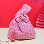 Chinese Tassel Wrist Bag Embroidery Hanfu Wedding Gift Pouch Wrist Bag Richie's pink 3 with flowers
