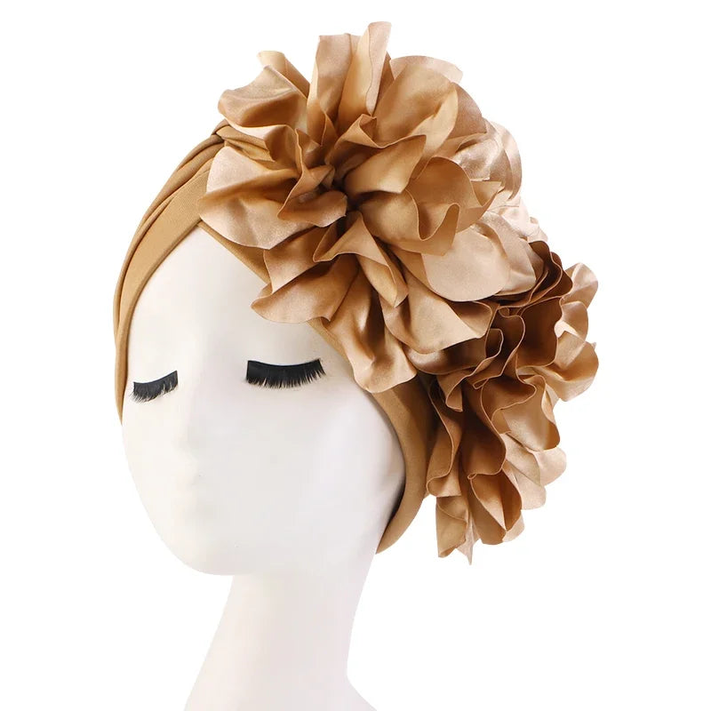 Women's Muslim Hijab Cap Flower Turban Bonnet – 11 Colors Hijab Turban Cap Richie's light coffee One Size