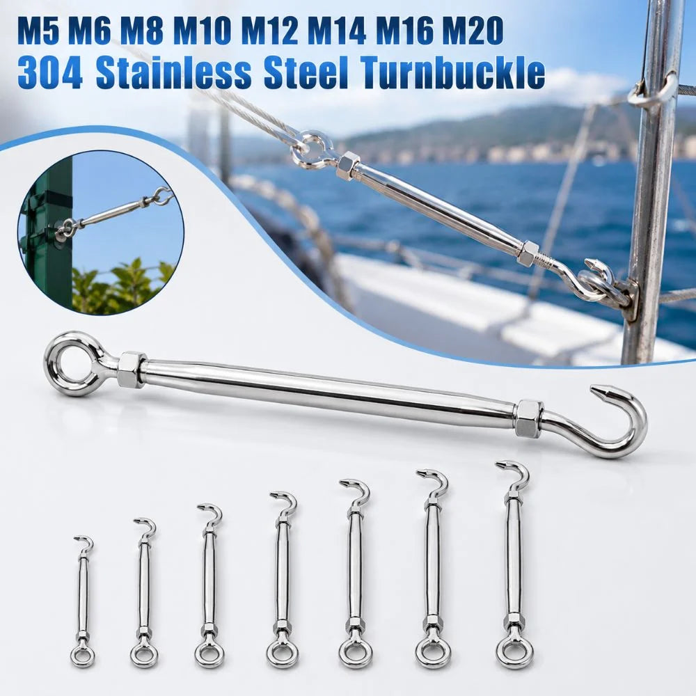 304 Stainless Steel Turnbuckle Wire Rope Tensioner M5–M20 Wire Rope Turnbuckle Richie's