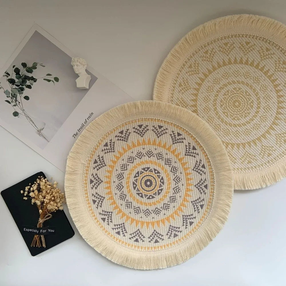 Bohemian Round Woven Placemat – Heat Resistant & Non-Slip Tassel Woven Placemat Richie's