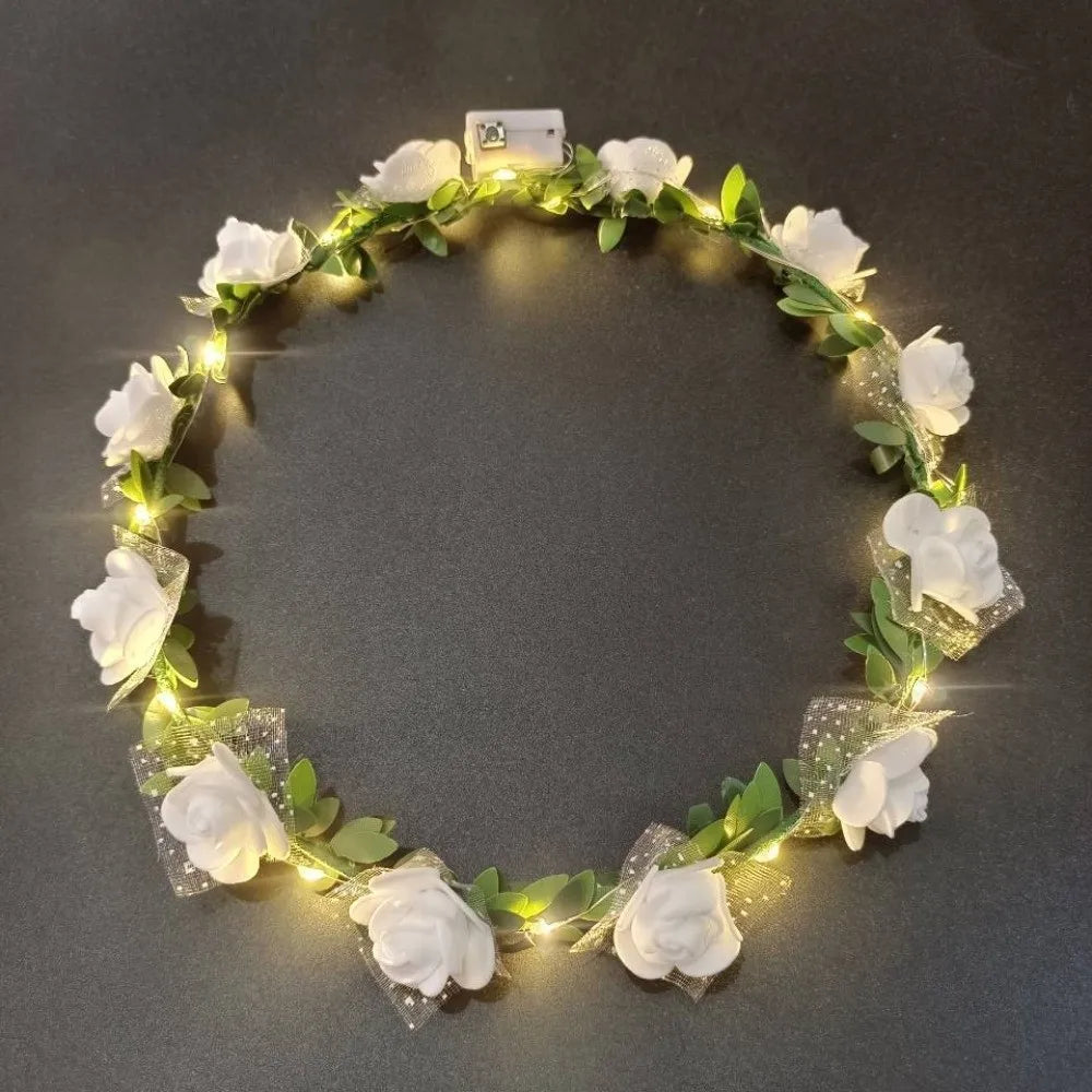 LED Rose Flower Wreath Headband – Light-Up Floral Crown LED Flower Headband Richie's D