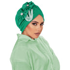 Pearl Beaded Turban Cap Women – Floral Chiffon Head Wrap Turban Head Wrap Richie's Green