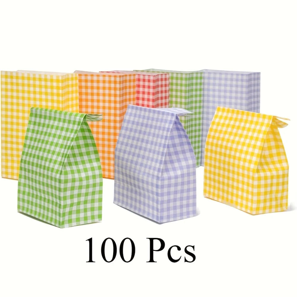 Multicolor Checkered Party Favor Paper Bags 50/100 Pack Party Favor Bags Richie's 100pcs