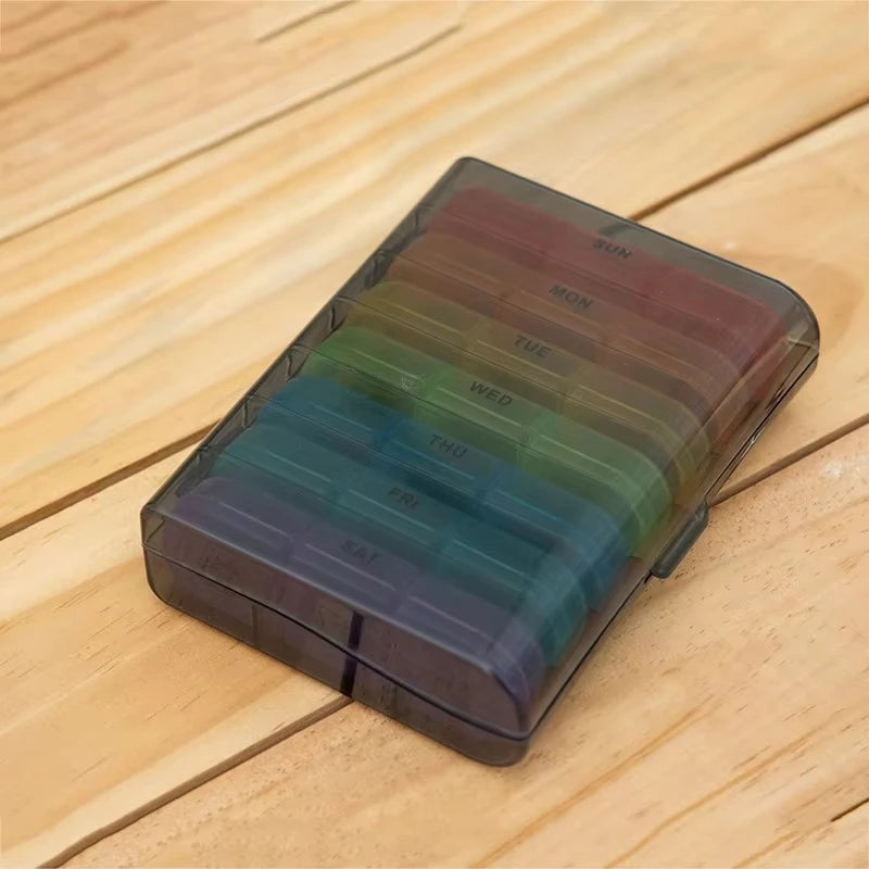 7-Day Weekly Pill Organizer – Portable Travel Pillbox Weekly Pill Organizer Richie's Black box color grid