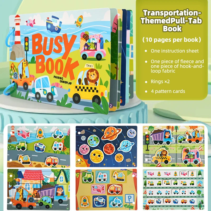 Toddler Busy Book Learning Toy – Farm, Dinosaur & Vehicles Educational Busy Book Richie's Bq-0024-Vehicle