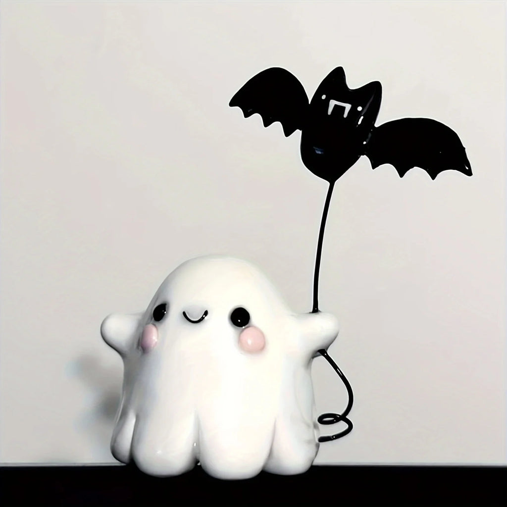 Halloween Ghost & Bat Resin Statue – Spooky Tabletop Decor Halloween Resin Statue Richie's 1pc