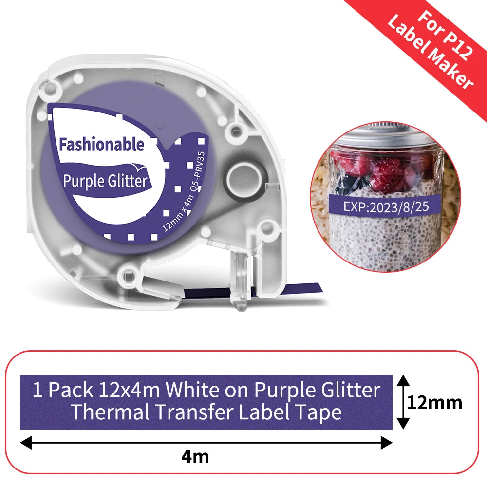 12mm Label Tape for Phomemo P12 & Dymo LetraTag – 4m Label Maker Tape Richie's Q5-PRV35