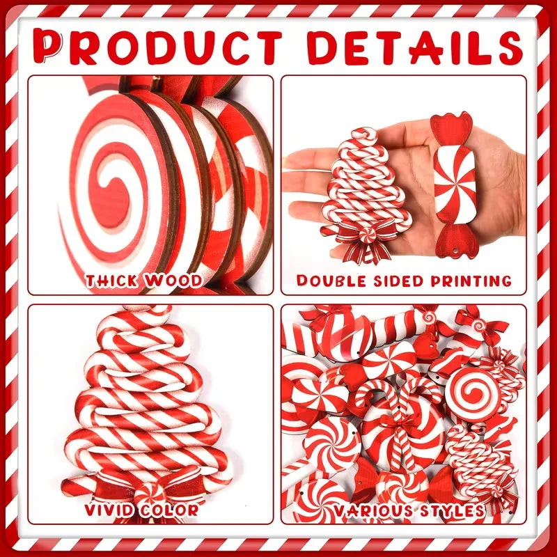 Wood Candy Cane Christmas Ornaments 12/24pcs – Red & White Christmas Ornaments Richie's