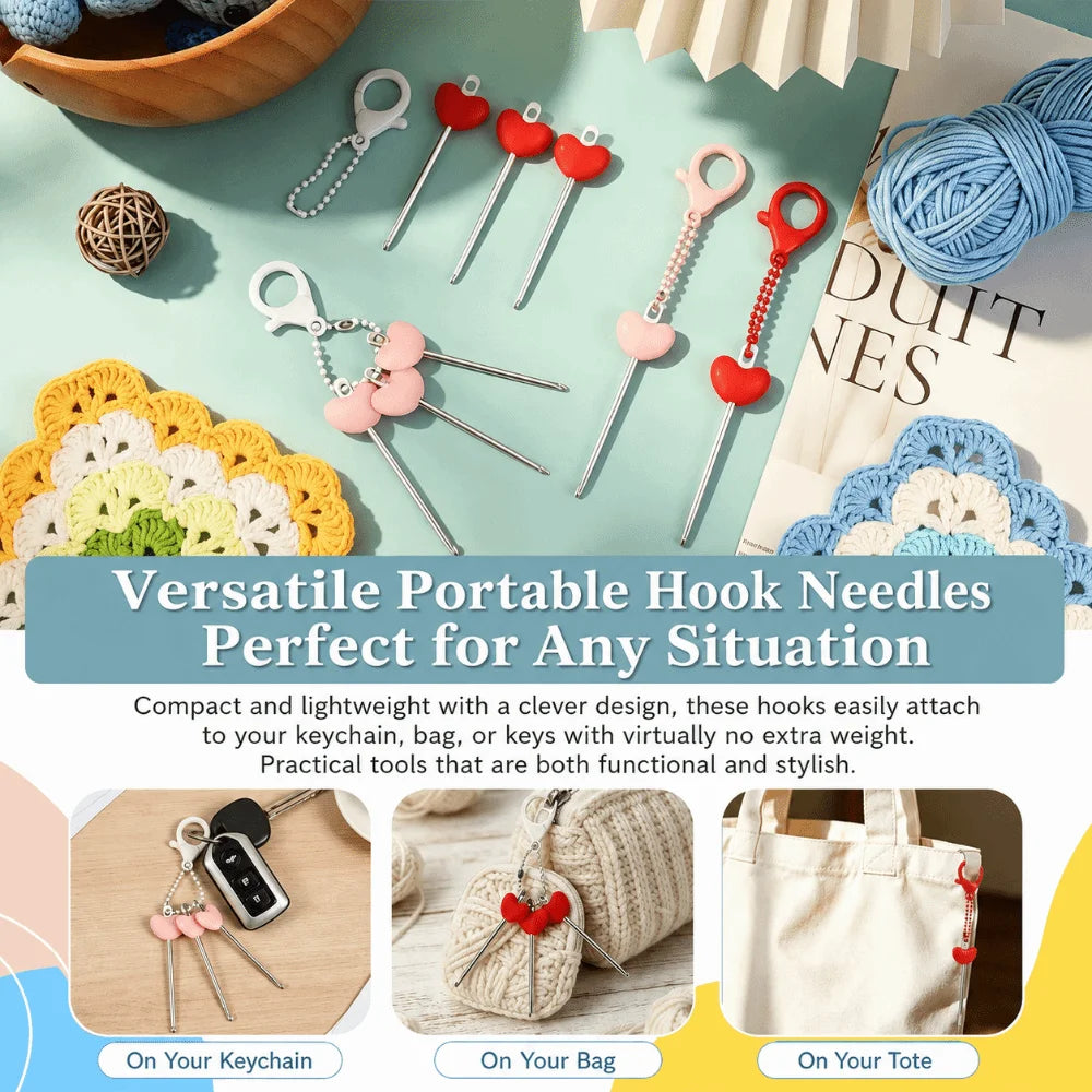 3-Piece Mini Crochet Hook Keychain Set | Heart Handle Crochet Hook Set Richie's