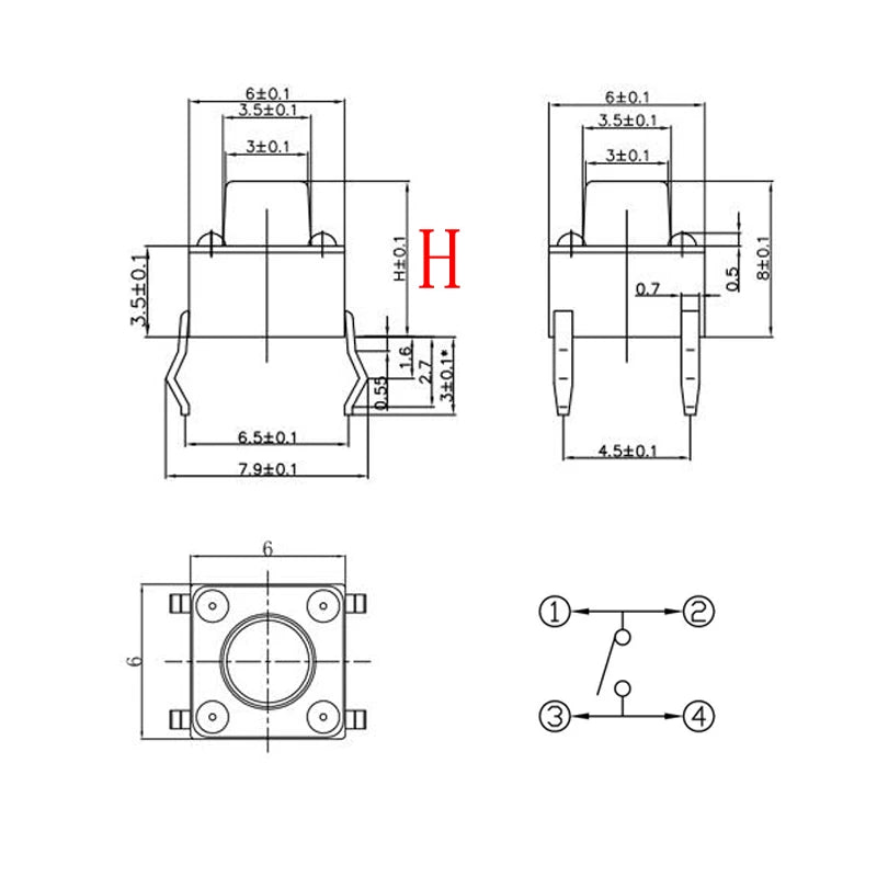 200Pcs 6x6mm Tact Switch Kit – 10 Heights, 4-Pin PCB Momentary Tactile Switch Kit Richie's