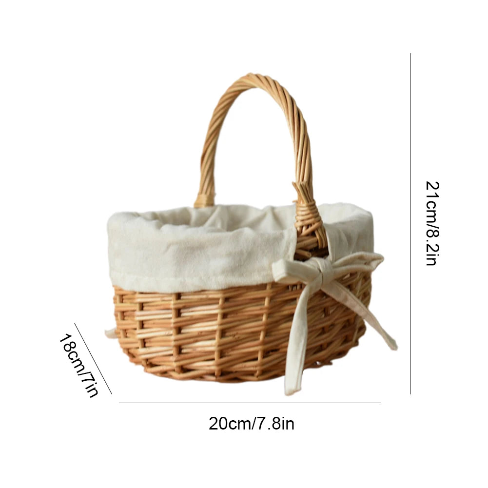 Handmade Wicker Basket with Handle – Woven Rattan Storage Wicker Storage Basket Richie's As Picture
