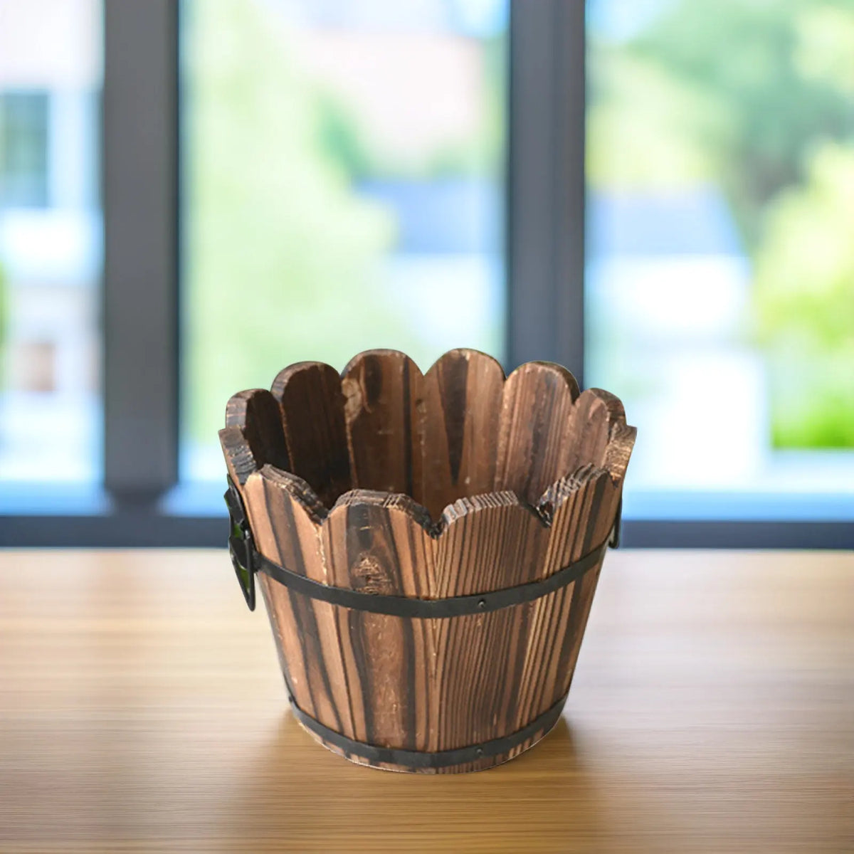 Solid Wood Carbonized Barrel Planter – Rustic Succulent Pot Wooden Plant Pot Richie's