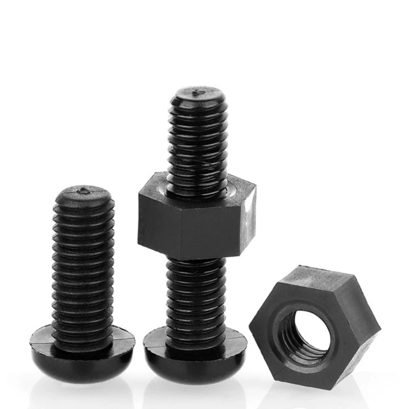 PA66 Black Nylon Screw Nut Set M2–M8 | Round Head Plastic Bolts Nylon Screw Nut Set Richie's