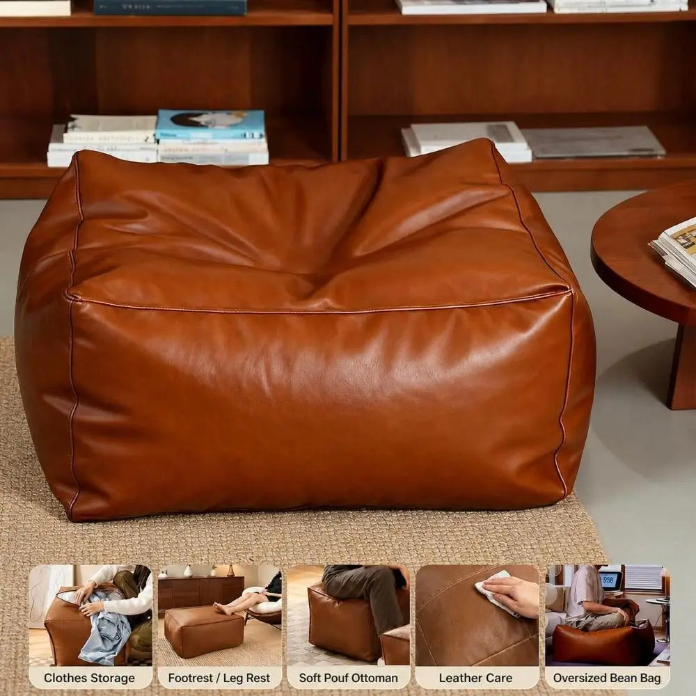 PU Leather Fillable Storage Ottoman Cover – Waterproof Pouf Storage Ottoman Cover Richie's