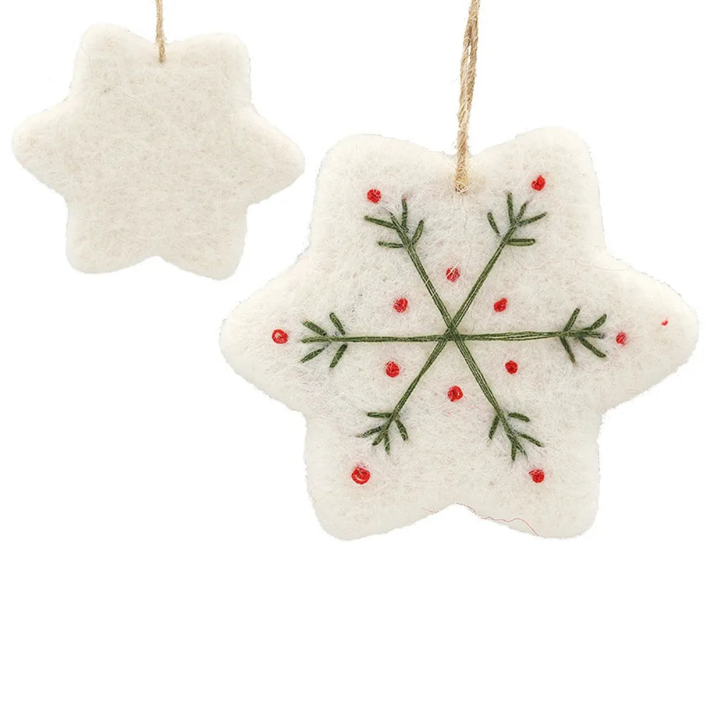 Felt Christmas Ornaments Embroidered Snowflake Tree Star Heart Christmas Ornaments Richie's White Snowflake