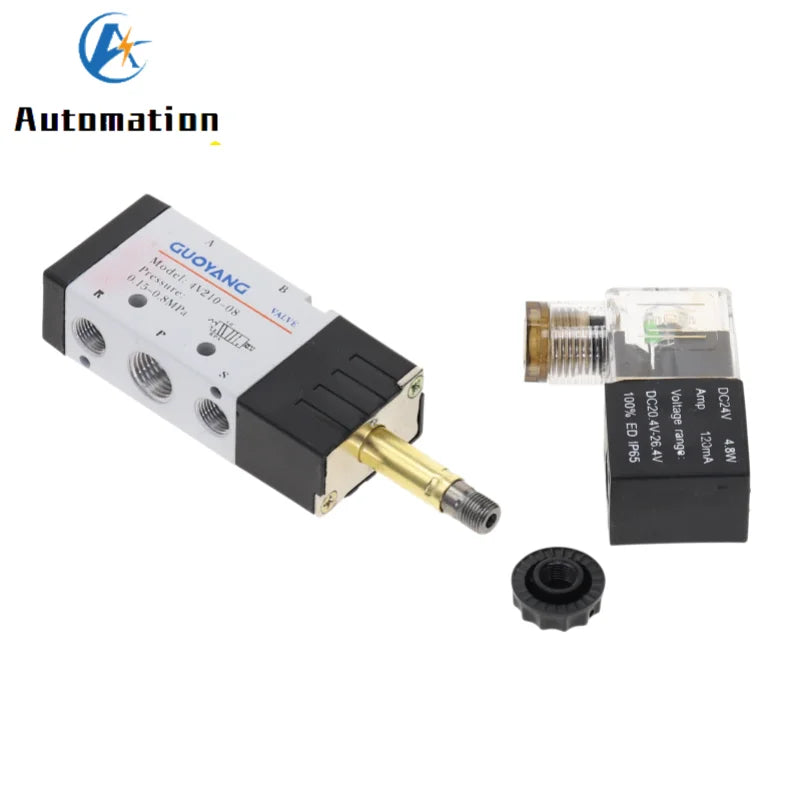 4V210-08 Pneumatic Solenoid Valve 5/2-Way 1/4" DC12V/24V AC110V/220V Pneumatic Solenoid Valve Richie's