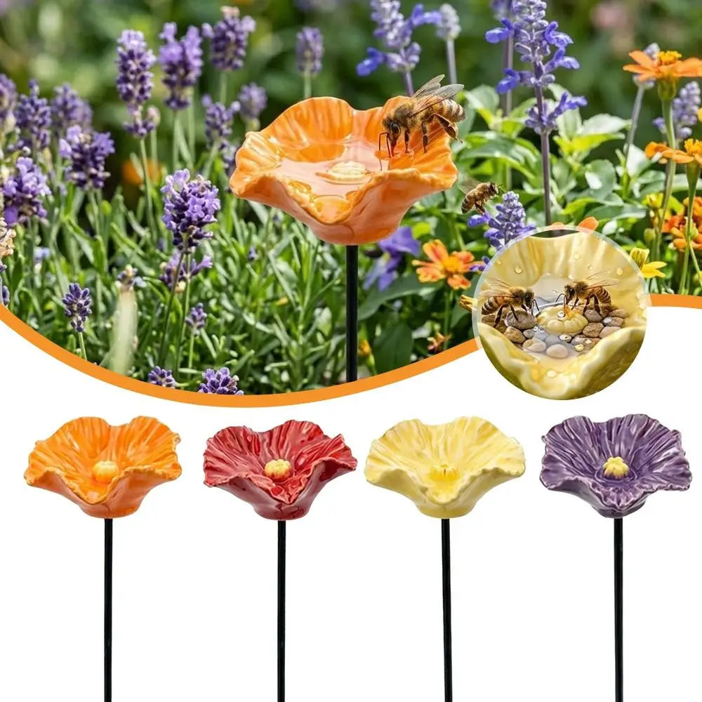Resin Flower Bee & Bird Water Feeder Garden Stake Décor Garden Water Feeder Richie's